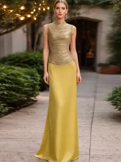 Evening Dress Ball Gown Designed Neckline Polyester Floor-Length Fringe Formal Party Dresses