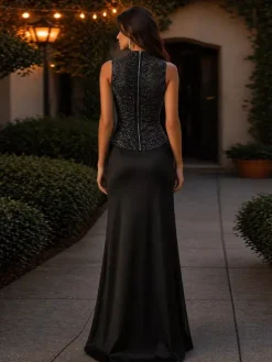 Evening Dress Ball Gown Designed Neckline Polyester Floor-Length Fringe Formal Party Dresses