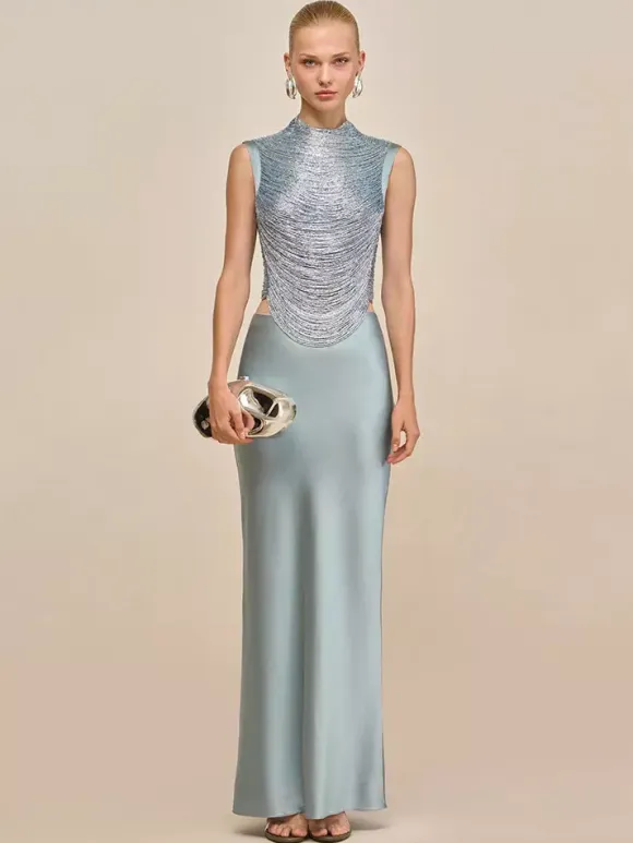 Evening Dress Ball Gown Designed Neckline Polyester Floor-Length Fringe Formal Party Dresses