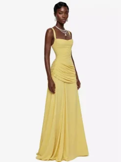 Evening Dress Ball Gown Designed Neckline Polyester Floor-Length Pleated Formal Dinner Dresses