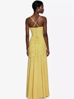 Evening Dress Ball Gown Designed Neckline Polyester Floor-Length Pleated Formal Dinner Dresses