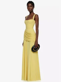 Evening Dress Ball Gown Designed Neckline Polyester Floor-Length Pleated Formal Dinner Dresses
