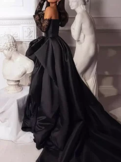 Evening Dress Ball Gown Strapless Satin Fabric With Train Pick Up Skirt Social Party Dresses