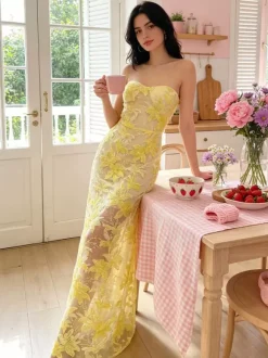 Evening Dress Ball Gown Strapless Lace Floor-Length Sequins Formal Dinner Dresses