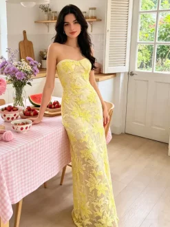 Evening Dress Ball Gown Strapless Lace Floor-Length Sequins Formal Dinner Dresses