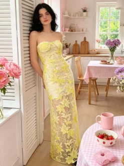 Evening Dress Ball Gown Strapless Lace Floor-Length Sequins Formal Dinner Dresses