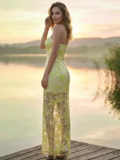 Evening Dress Ball Gown Strapless Lace Floor-Length Sequins Formal Dinner Dresses