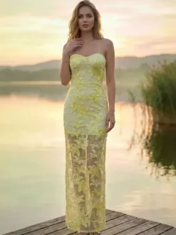 Evening Dress Ball Gown Strapless Lace Floor-Length Sequins Formal Dinner Dresses