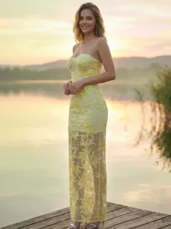 Evening Dress Ball Gown Strapless Lace Floor-Length Sequins Formal Dinner Dresses