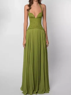 Evening Dress Ball Gown Sweetheart Neck Lace With Train Pleated Formal Party Dresses