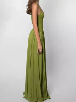 Evening Dress Ball Gown Sweetheart Neck Lace With Train Pleated Formal Party Dresses