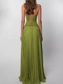 Evening Dress Ball Gown Sweetheart Neck Lace With Train Pleated Formal Party Dresses
