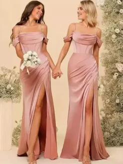 Evening Dress Bridesmaid Dresses Short Sleeves Zipper Split Front Party Dresses