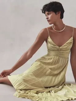 Evening Dress Dropped V-Neck Polyester Ankle-Length Pleated Social Party Dresses