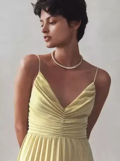 Evening Dress Dropped V-Neck Polyester Ankle-Length Pleated Social Party Dresses