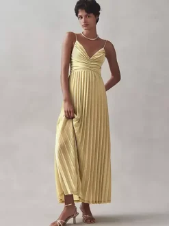 Evening Dress Dropped V-Neck Polyester Ankle-Length Pleated Social Party Dresses