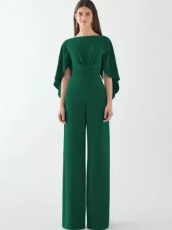 Evening Dress Jumpsuit Jewel Neck Stretch Crepe Floor-Length Sash Formal Dinner Dresses