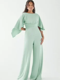 Evening Dress Jumpsuit Jewel Neck Stretch Crepe Floor-Length Sash Formal Dinner Dresses
