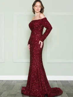 Evening Dress 2026 Mermaid Bateau Neck Sequined With Train Formal Dinner Dresses