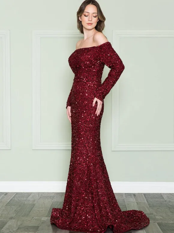 Evening Dress 2026 Mermaid Bateau Neck Sequined With Train Formal Dinner Dresses
