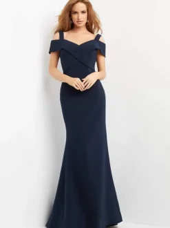 Evening Dress Mermaid Designed Neckline Floor-Length Short Sleeves Zipper Criss-Cross Satin Fabric Formal Party Dresses