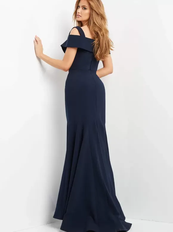 Evening Dress Mermaid Designed Neckline Floor-Length Short Sleeves Zipper Criss-Cross Satin Fabric Formal Party Dresses