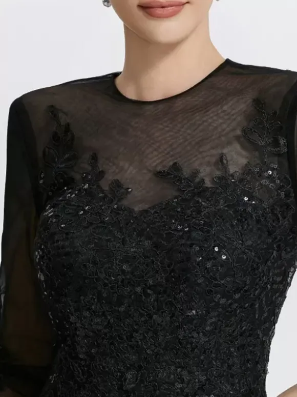 Evening Dress Mermaid Jewel Neck Court Train Long Sleeves Zipper Applique Sequined Formal Party Dresses
