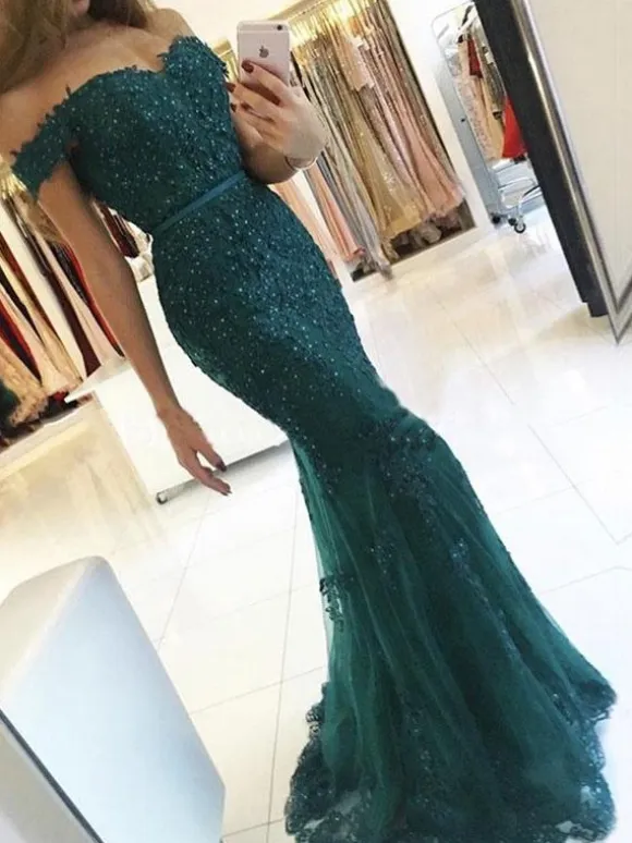 Evening Dress 2026 Mermaid Off The Shoulder Lace Tulle Formal Dresses Free Customization