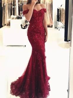 Evening Dress 2026 Mermaid Off The Shoulder Lace Tulle Formal Dresses Free Customization