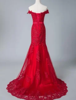 Evening Dress 2026 Mermaid Off The Shoulder Lace Tulle Formal Dresses Free Customization