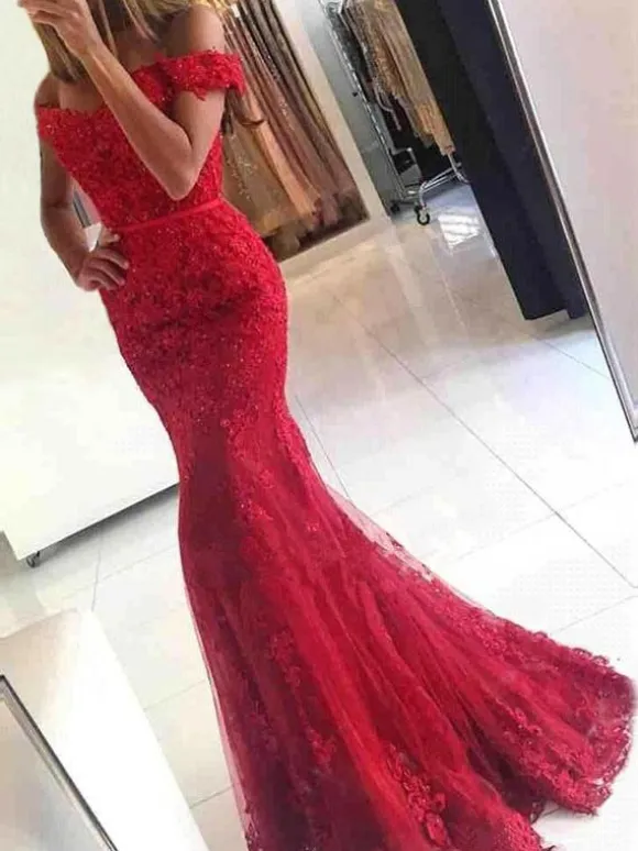 Evening Dress 2026 Mermaid Off The Shoulder Lace Tulle Formal Dresses Free Customization