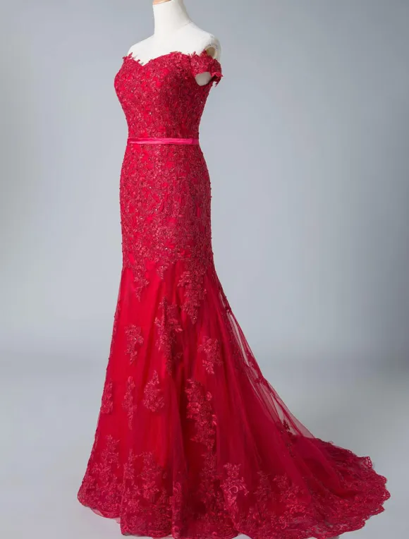 Evening Dress 2026 Mermaid Off The Shoulder Lace Tulle Formal Dresses Free Customization