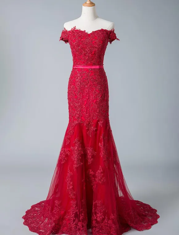 Evening Dress 2026 Mermaid Off The Shoulder Lace Tulle Formal Dresses Free Customization