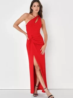 Evening Dress Mermaid One-Shoulder Stretch Crepe Ankle-Length Split Front Social Party Dresses