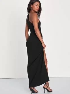 Evening Dress Mermaid One-Shoulder Stretch Crepe Ankle-Length Split Front Social Party Dresses