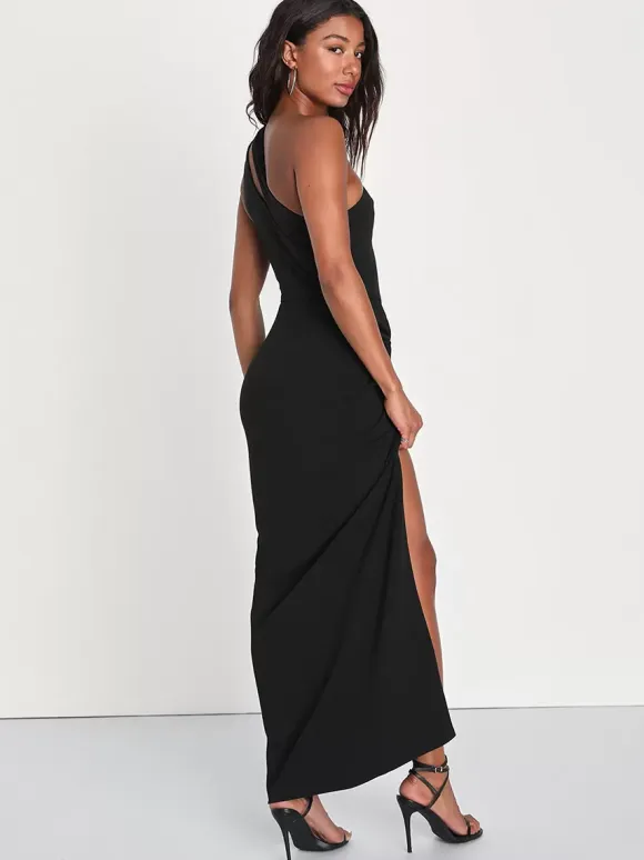 Evening Dress Mermaid One-Shoulder Stretch Crepe Ankle-Length Split Front Social Party Dresses