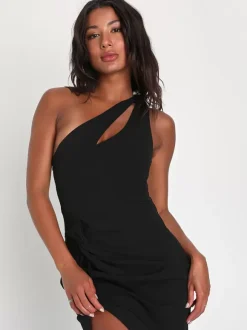 Evening Dress Mermaid One-Shoulder Stretch Crepe Ankle-Length Split Front Social Party Dresses