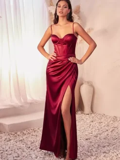 Evening Dress Mermaid Sweetheart Neck Satin Fabric Floor-Length Split Front Formal Dinner Dresses