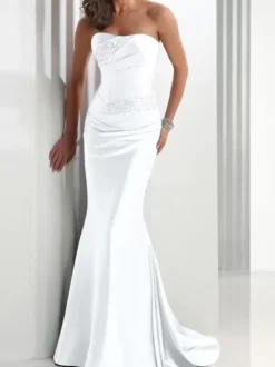 Evening Dress Mermaid Sweetheart Neck Satin Fabric With Train Pleated Social Party Dresses