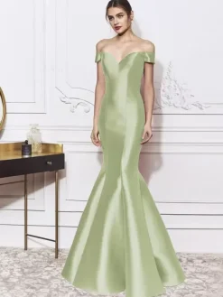 Evening Dress Mermaid V-Neck Floor-Length Bows Elegant Formal Dinner Dresses