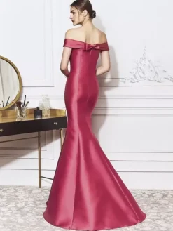 Evening Dress Mermaid V-Neck Floor-Length Bows Elegant Formal Dinner Dresses