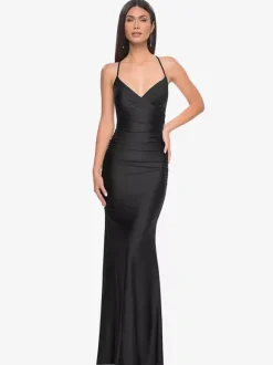 Evening Dress Mermaid V-Neck Satin Fabric With Train Formal Party Dresses