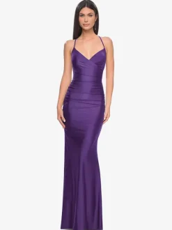 Evening Dress Mermaid V-Neck Satin Fabric With Train Formal Party Dresses