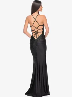 Evening Dress Mermaid V-Neck Satin Fabric With Train Formal Party Dresses