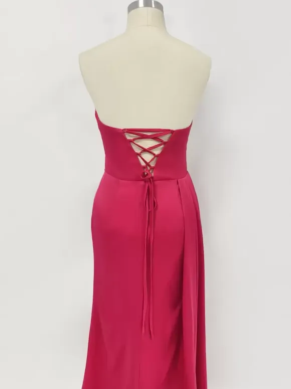 Evening Dress Mermaid V-Neck Satin Fabric With Train Formal Party Dresses