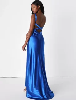 Evening Dress Mermaid V-Neck With Train Sleeveless Backless Satin Fabric Formal Party Dresses