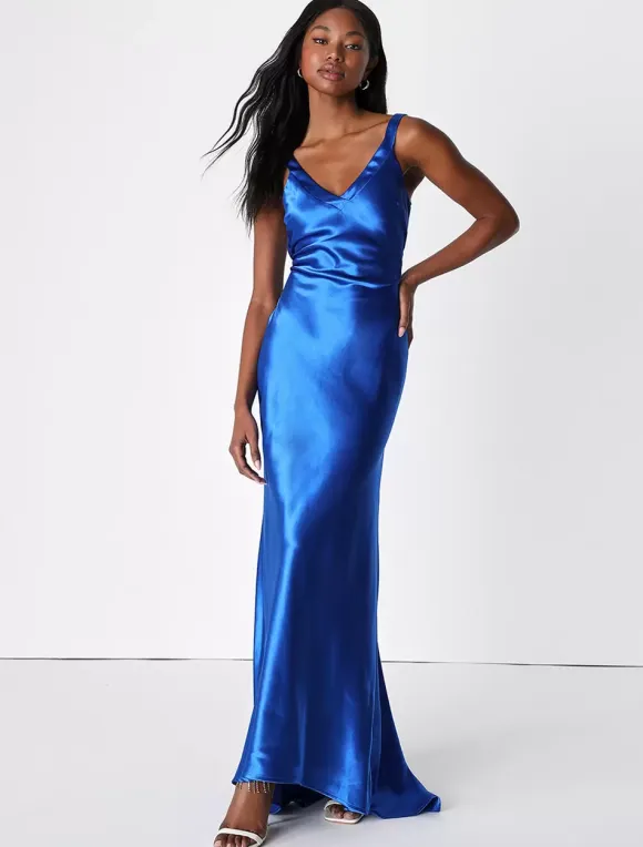 Evening Dress Mermaid V-Neck With Train Sleeveless Backless Satin Fabric Formal Party Dresses