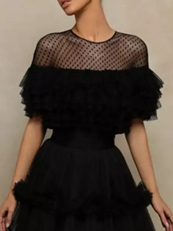Evening Dress Princess Silhouette Jewel Neck Tulle Floor-Length Tiered Formal Party Dresses