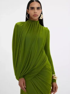 Evening Dress Sheath Designed Neckline Floor-Length Pleated Social Party Dresses