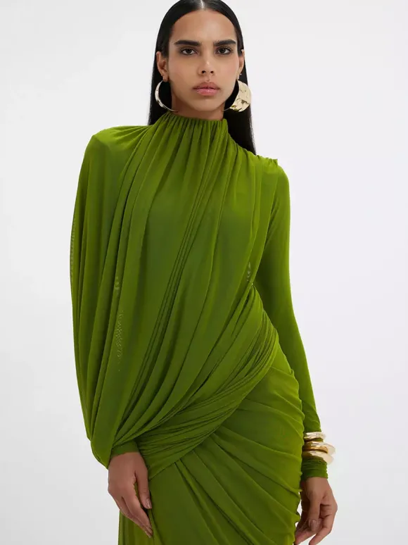 Evening Dress Sheath Designed Neckline Floor-Length Pleated Social Party Dresses